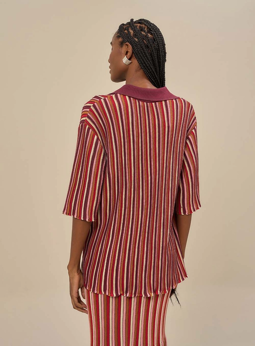 Camisa Feminina Tricot Ampla Com Gola Polo Estampados Souisy