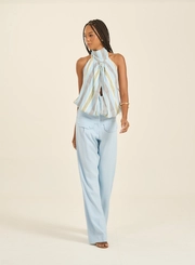 Calça Feminina Pantalona Com Lapelas E Botões