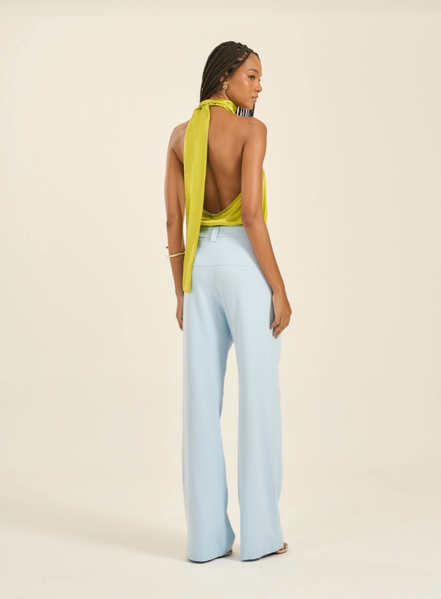 Calça Feminina Pantalona Com Lapelas E Botões Azul Souisy