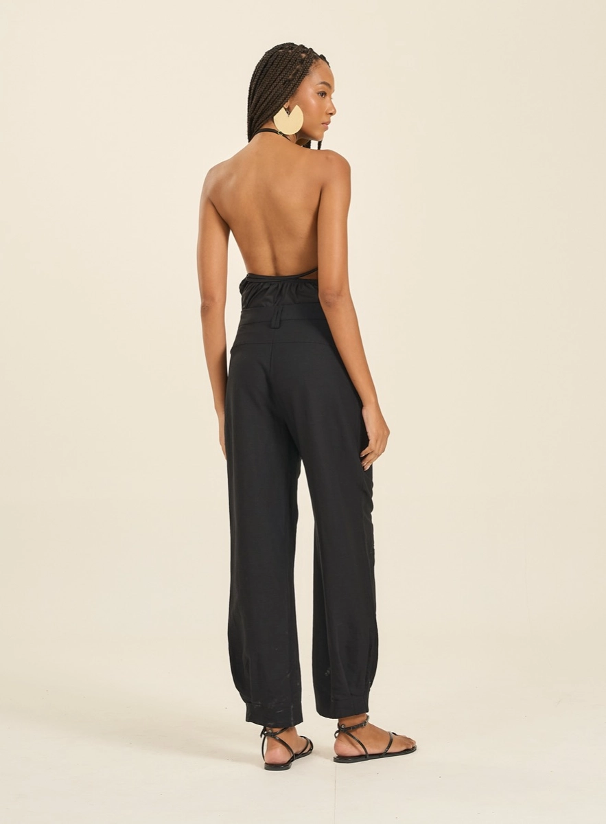 Calça Alfaiataria Linho Com Bordados Preto Souisy