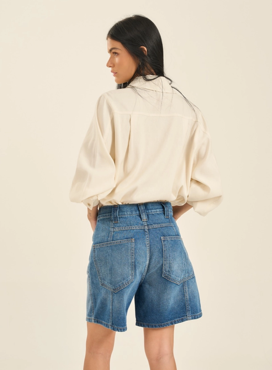 Bermuda Jeans Reta Basic Comfort Índigo Souisy