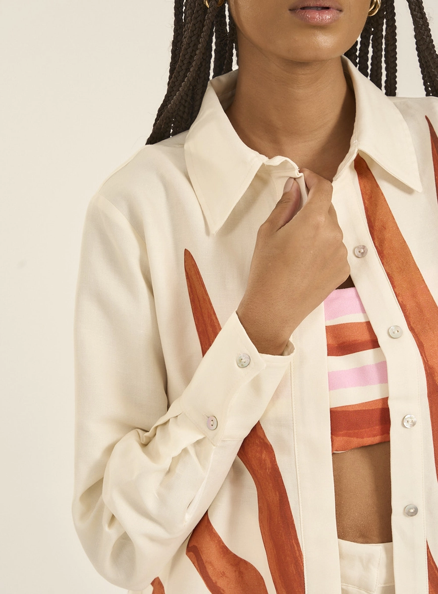Camisa Alongada Estampada Com Gola Estampados Souisy