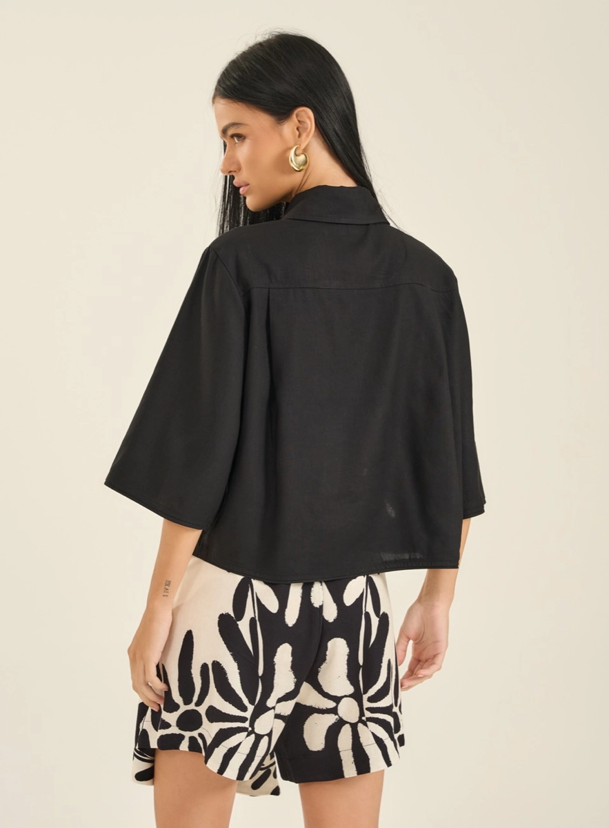 Camisa Linho Bordada Preto Souisy