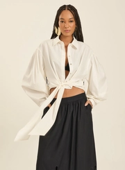 Camisa Cropped Com Mangas Bufantes E Amarração