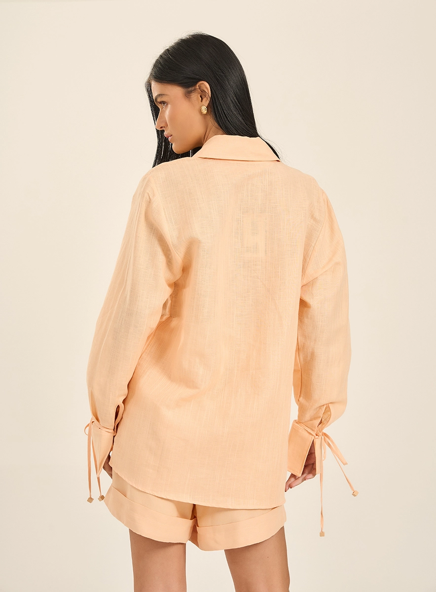 Camisa Linho Com Amarração Nos Punhos Laranja Souisy