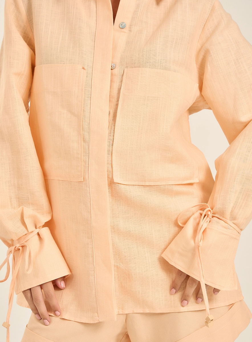 Camisa Linho Com Amarração Nos Punhos Laranja Souisy