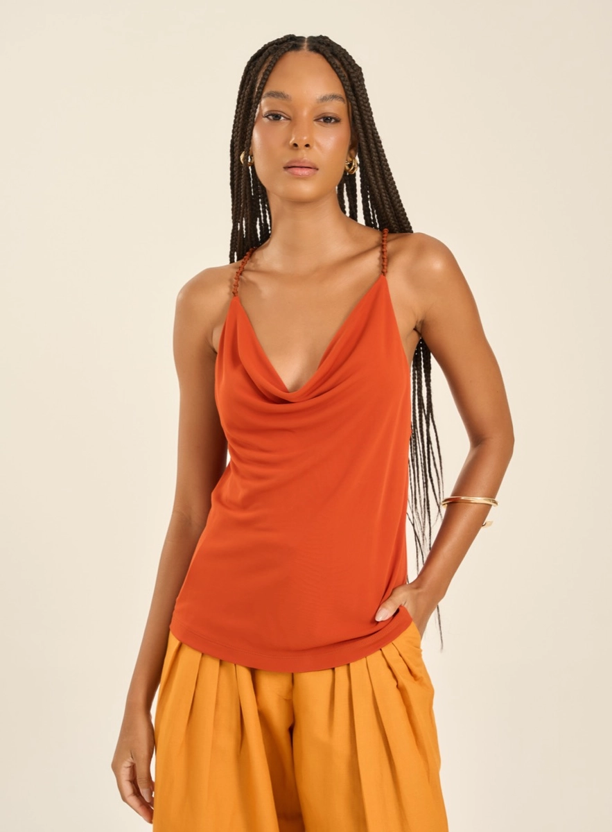 Blusa Decote Degagê Com Alças Finas Laranja Souisy