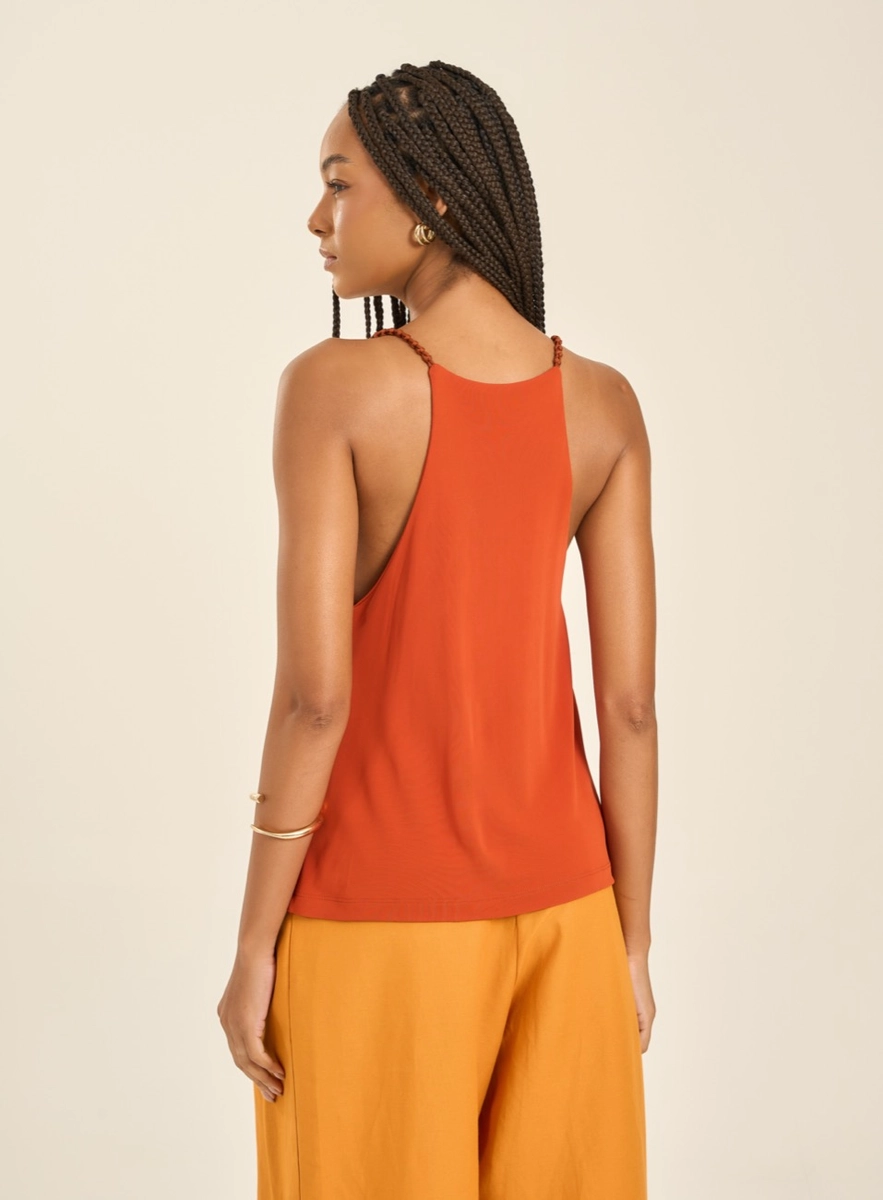 Blusa Decote Degagê Com Alças Finas Laranja Souisy