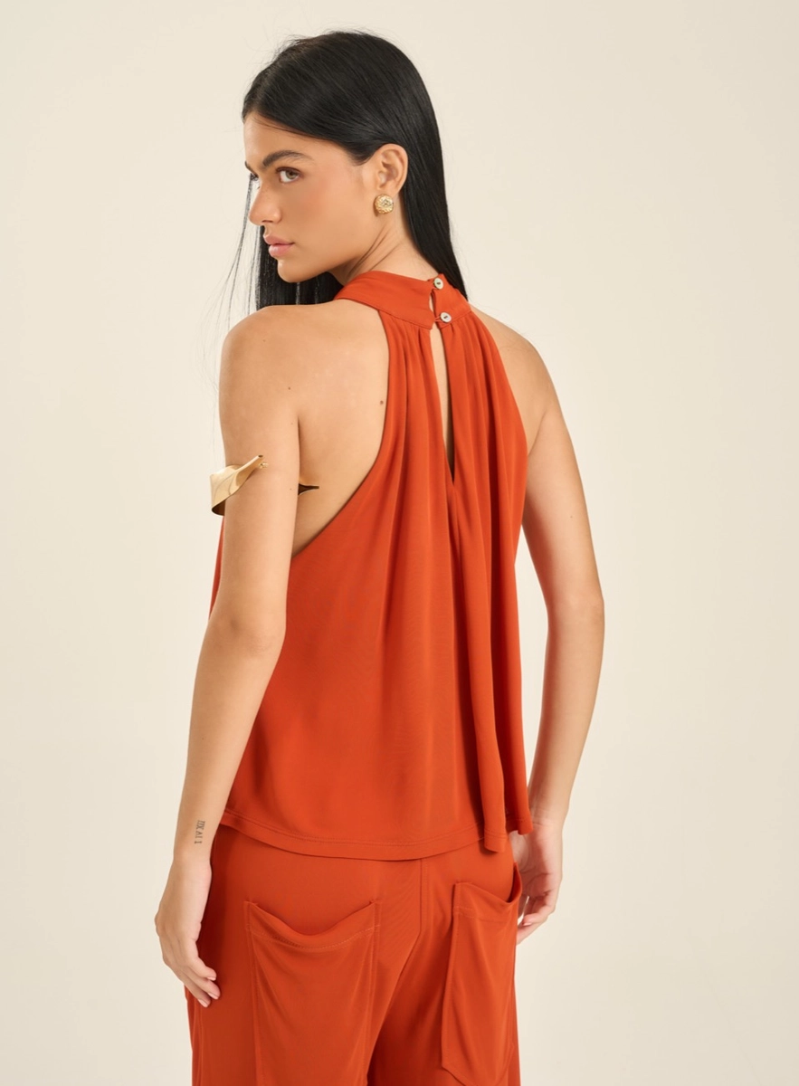 Blusa Assimétrica Frente Única E Gola Alta Laranja Souisy
