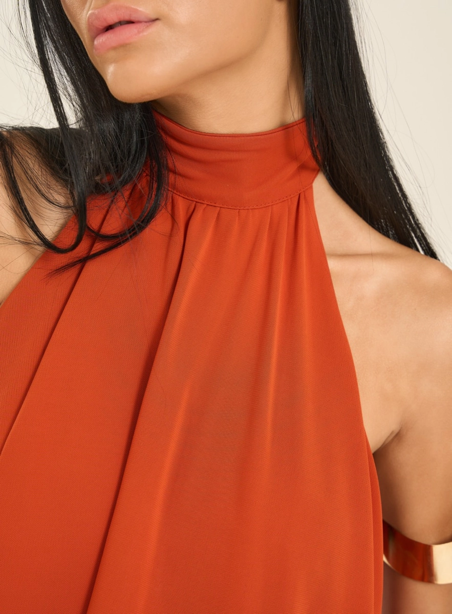 Blusa Assimétrica Frente Única E Gola Alta Laranja Souisy