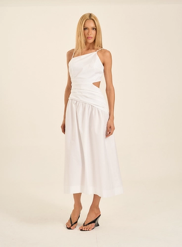 Vestido Midi Asimétrico Com Amarração