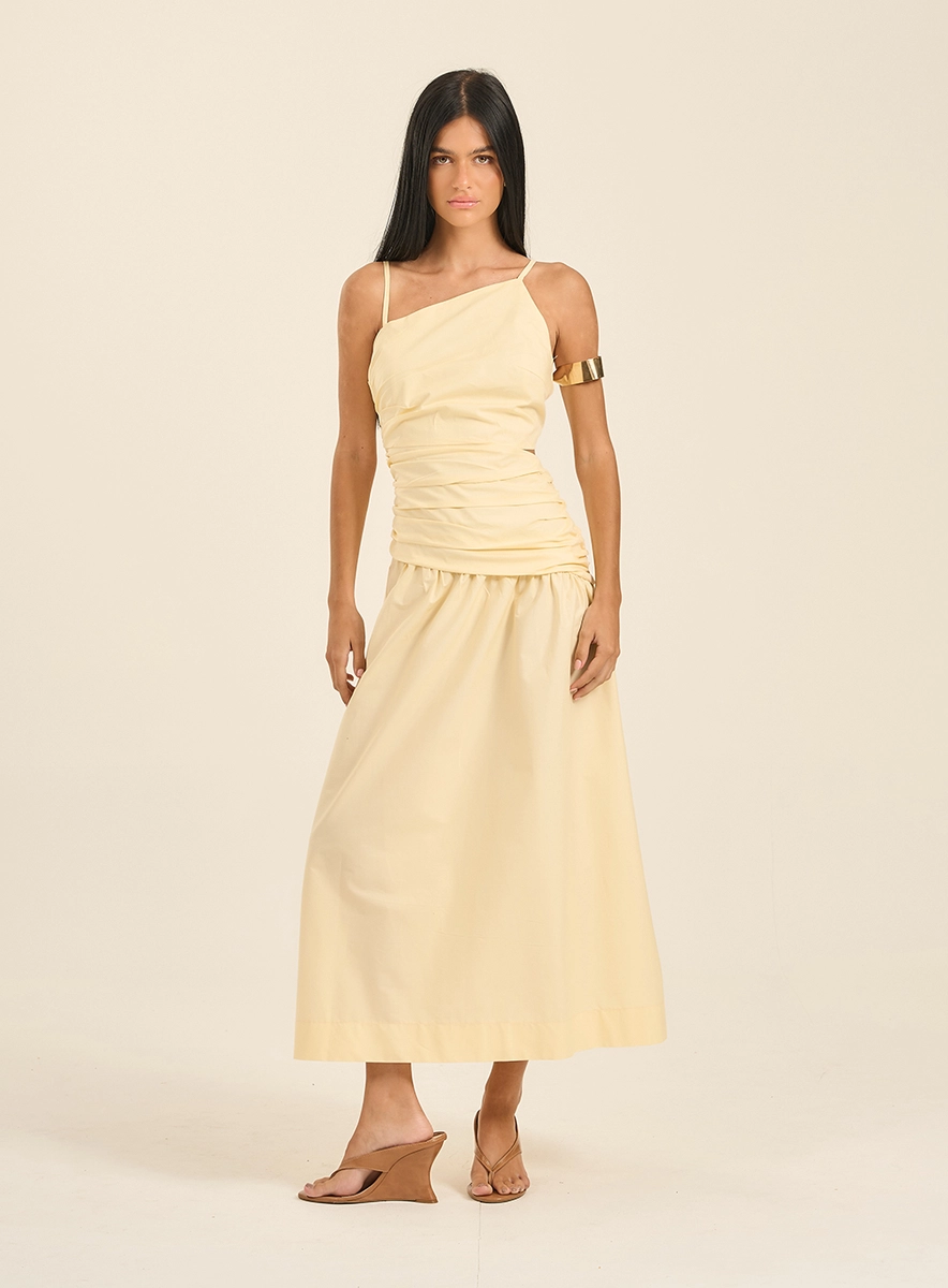 Vestido Midi Asimétrico Com Amarração Branco Souisy