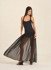 Vestido Midi Canelado Com Detalhe Franzido