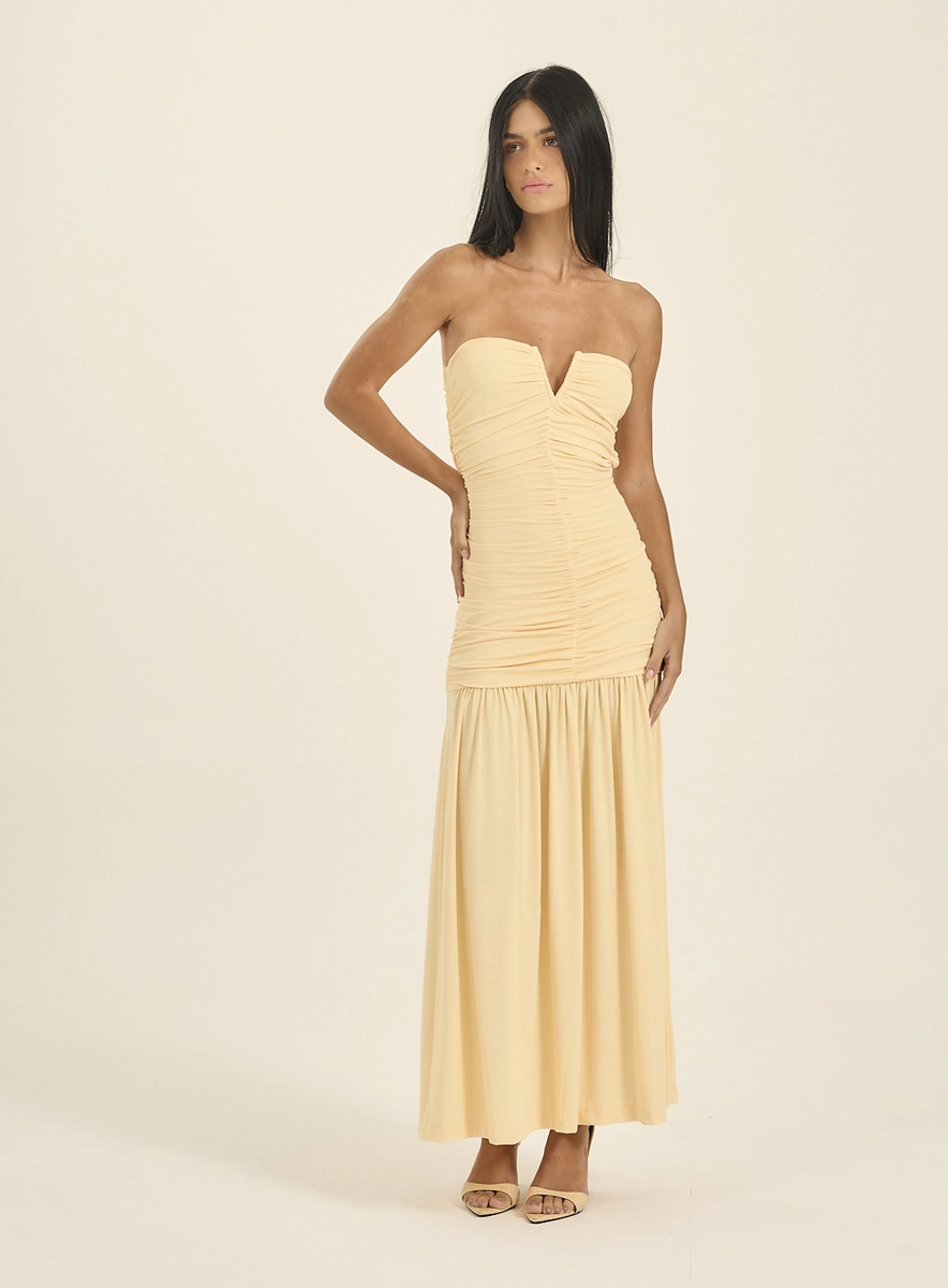 Vestido Longo Tomara Que Caia Com Decote V Amarelo Souisy
