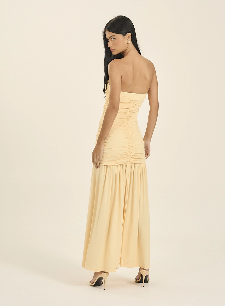 Vestido Longo Tomara Que Caia Com Decote V Amarelo Souisy