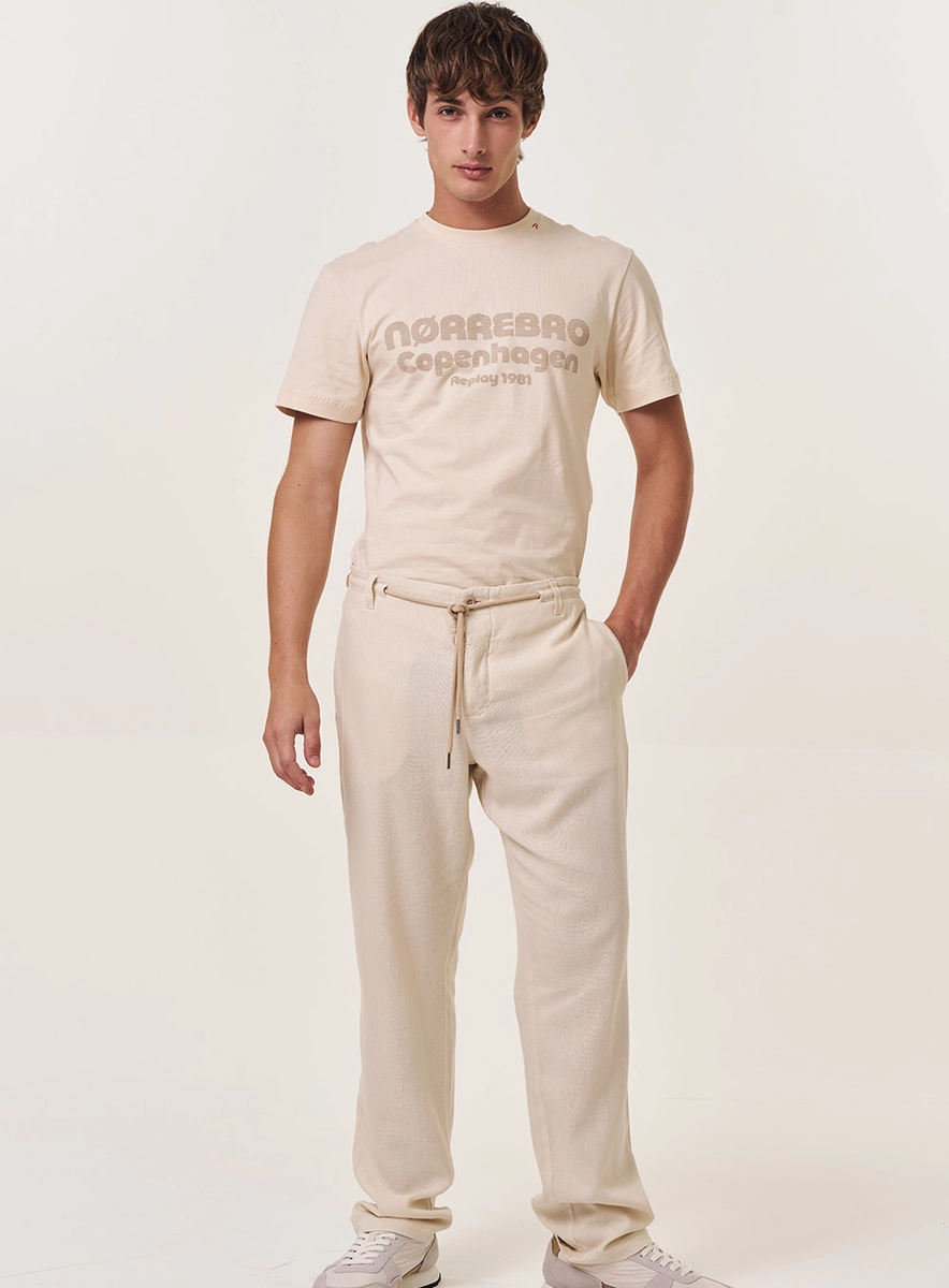 Calça Alfaiataria Masculina Relaxed Fit Bege Italian Replay