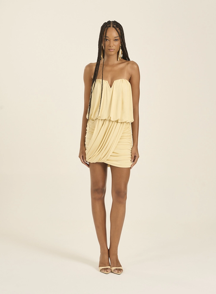 Vestido Curto Tomara Que Caia Com Decote V Amarelo Souisy