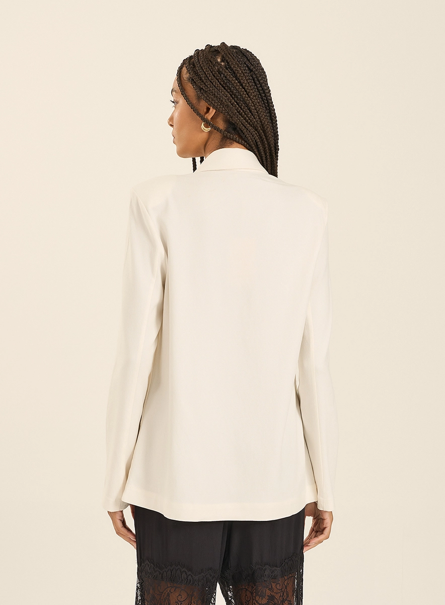 Blazer Alongado Com Decote V Off Shell Souisy