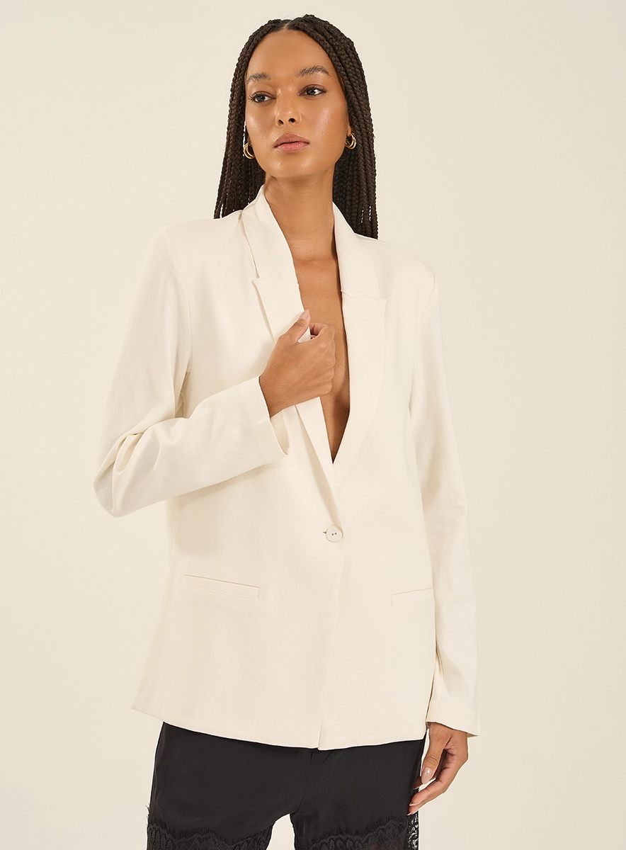 Blazer Alongado Com Decote V Off Shell Souisy