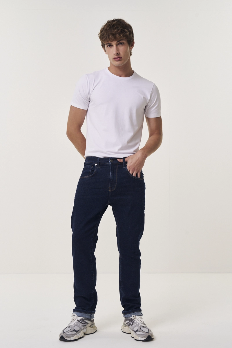 Calça Jeans Masculina Aideen Straight Comfort Índigo Lcecci