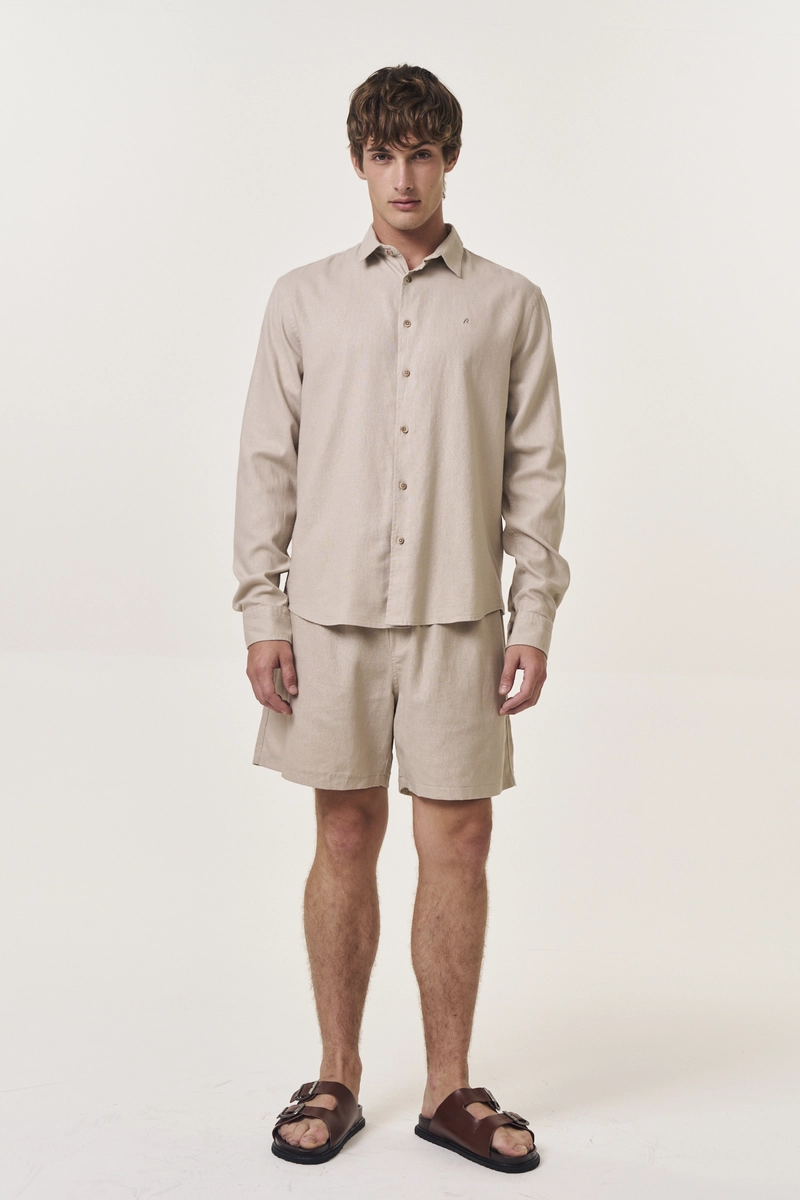 Camisa Masculina Regular Manga Longa Bege Lcecci