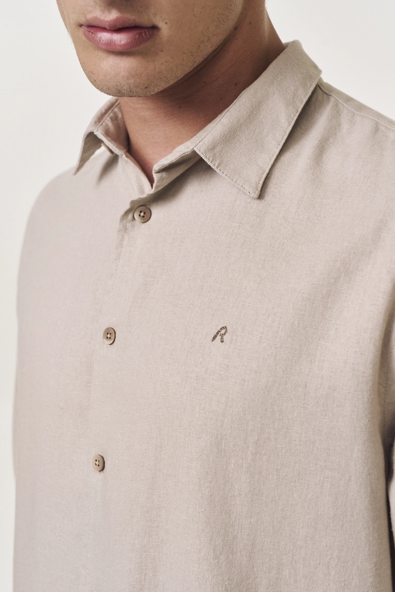 Camisa Masculina Regular Manga Longa Bege Lcecci