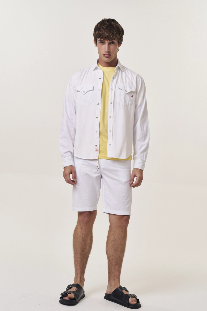 Camisa Sarja Masculina Regular Manga Longa Branco Lcecci