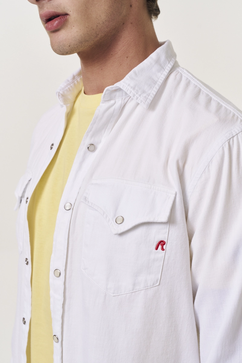 Camisa Sarja Masculina Regular Manga Longa Branco Lcecci