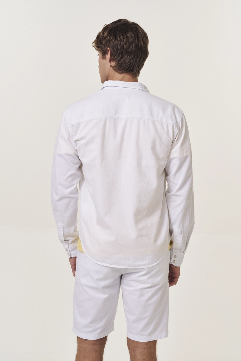 Camisa Sarja Masculina Regular Manga Longa Branco Replay