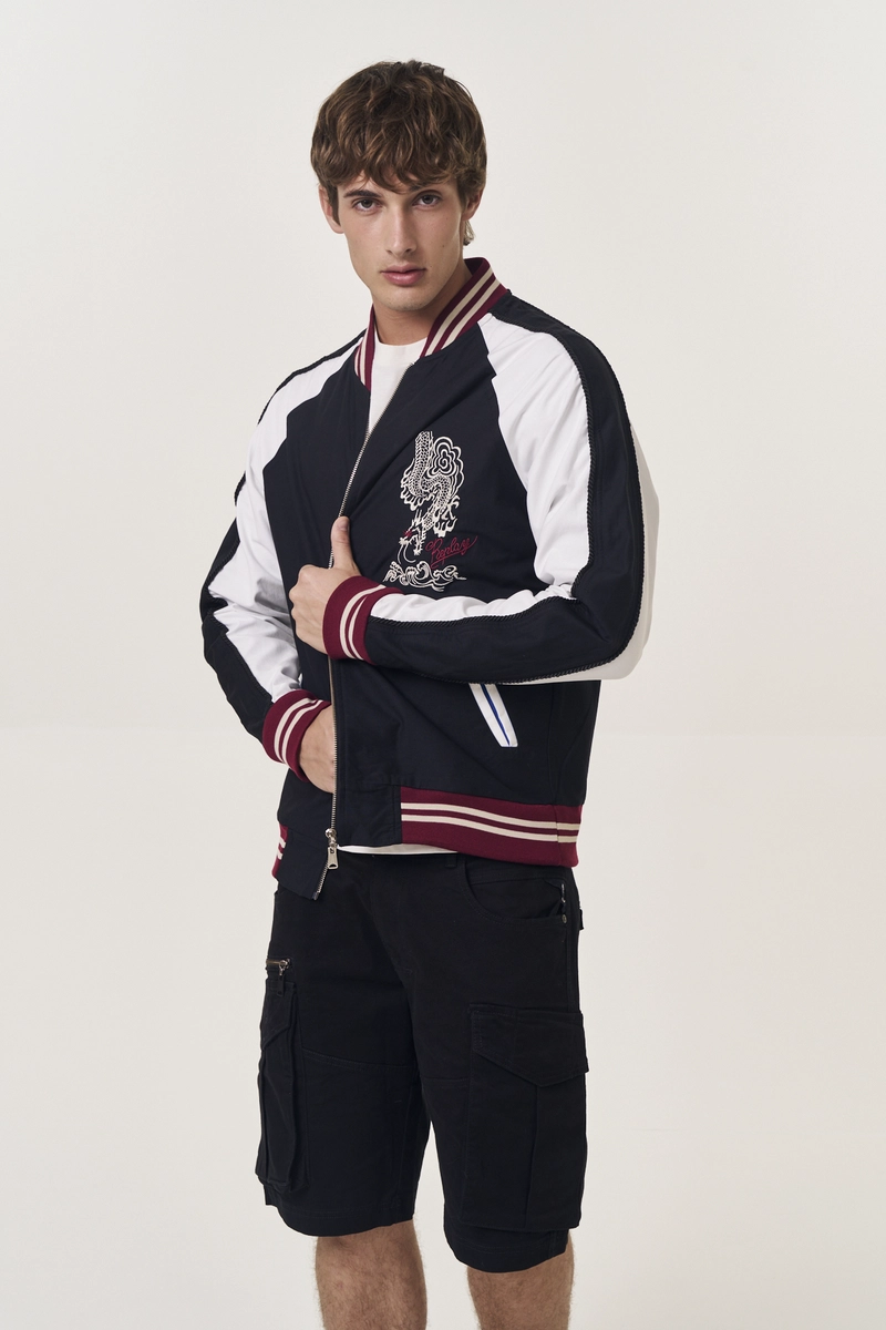 Jaqueta Masculina Bicolor Bomber Com Bordado Preto Replay