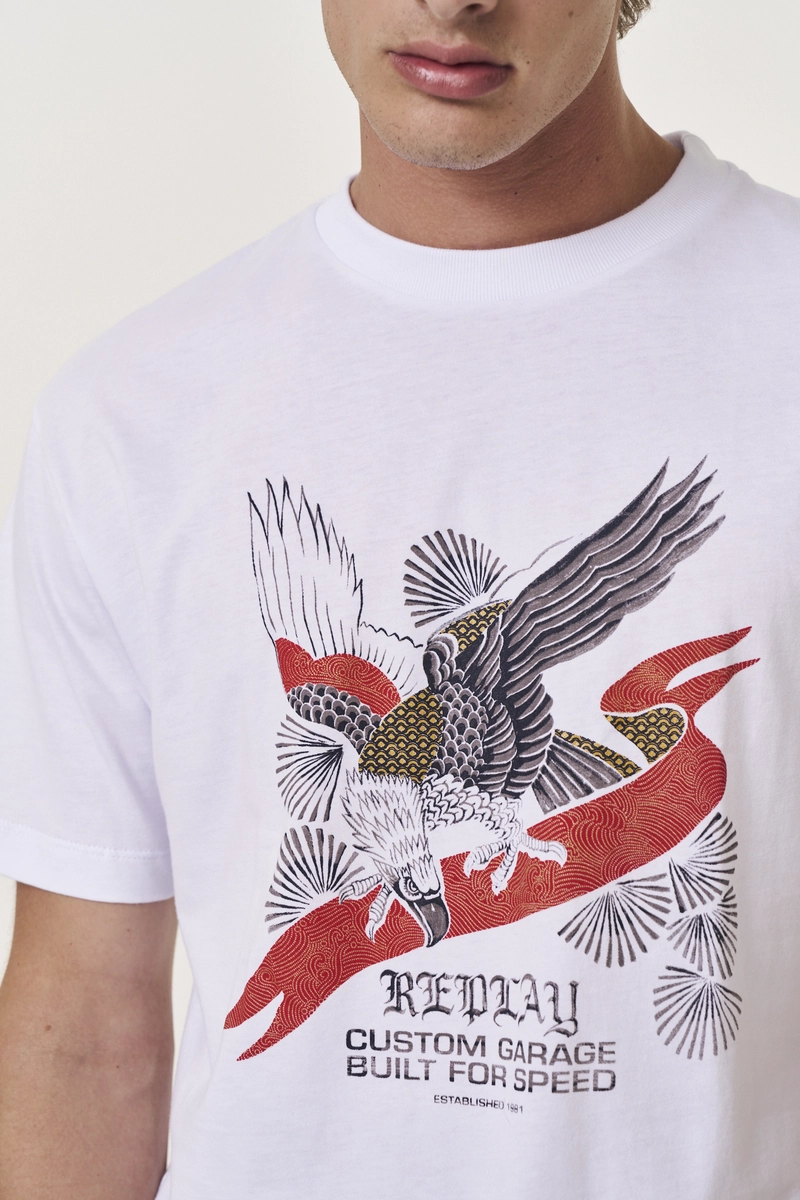 Camiseta Masculina Relaxed Estampada Branco Replay