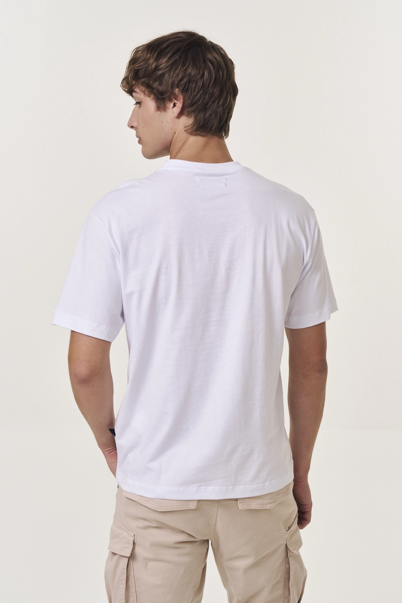 Camiseta Masculina Relaxed Estampada Branco Lcecci