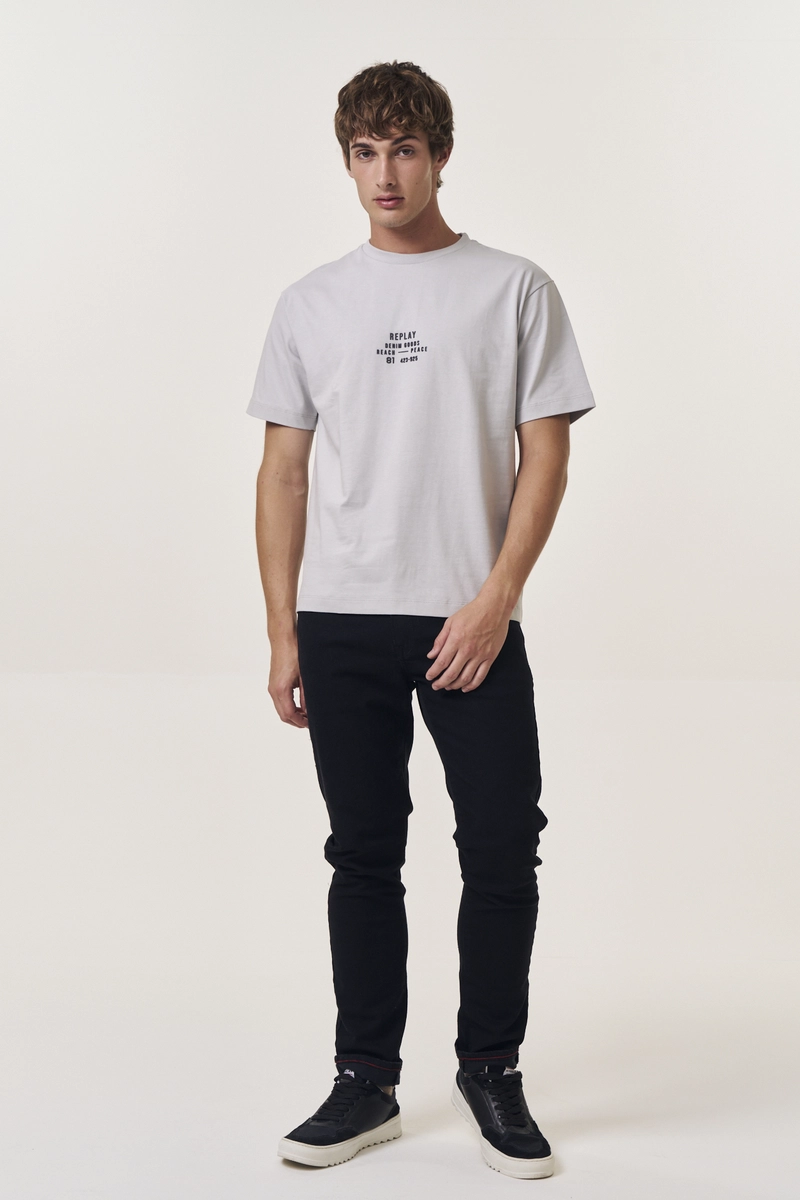 Camiseta Masculina Relaxed Estampada Cinza Lcecci