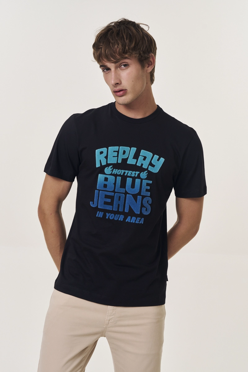 Camiseta Masculina Regular Estampada Preto Replay