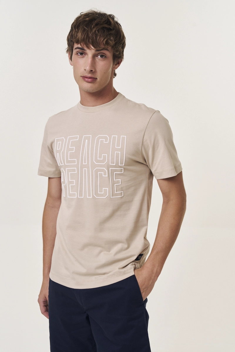 Camiseta Masculina Regular Estampada Bege Replay