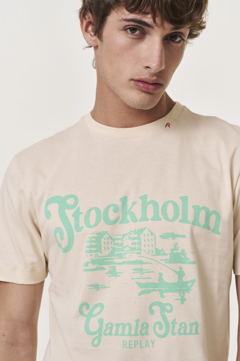 Camiseta Masculina Regular Stockholm Bege Replay