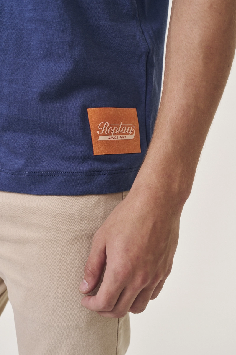 Camiseta Masculina Regular Básica Azul Replay