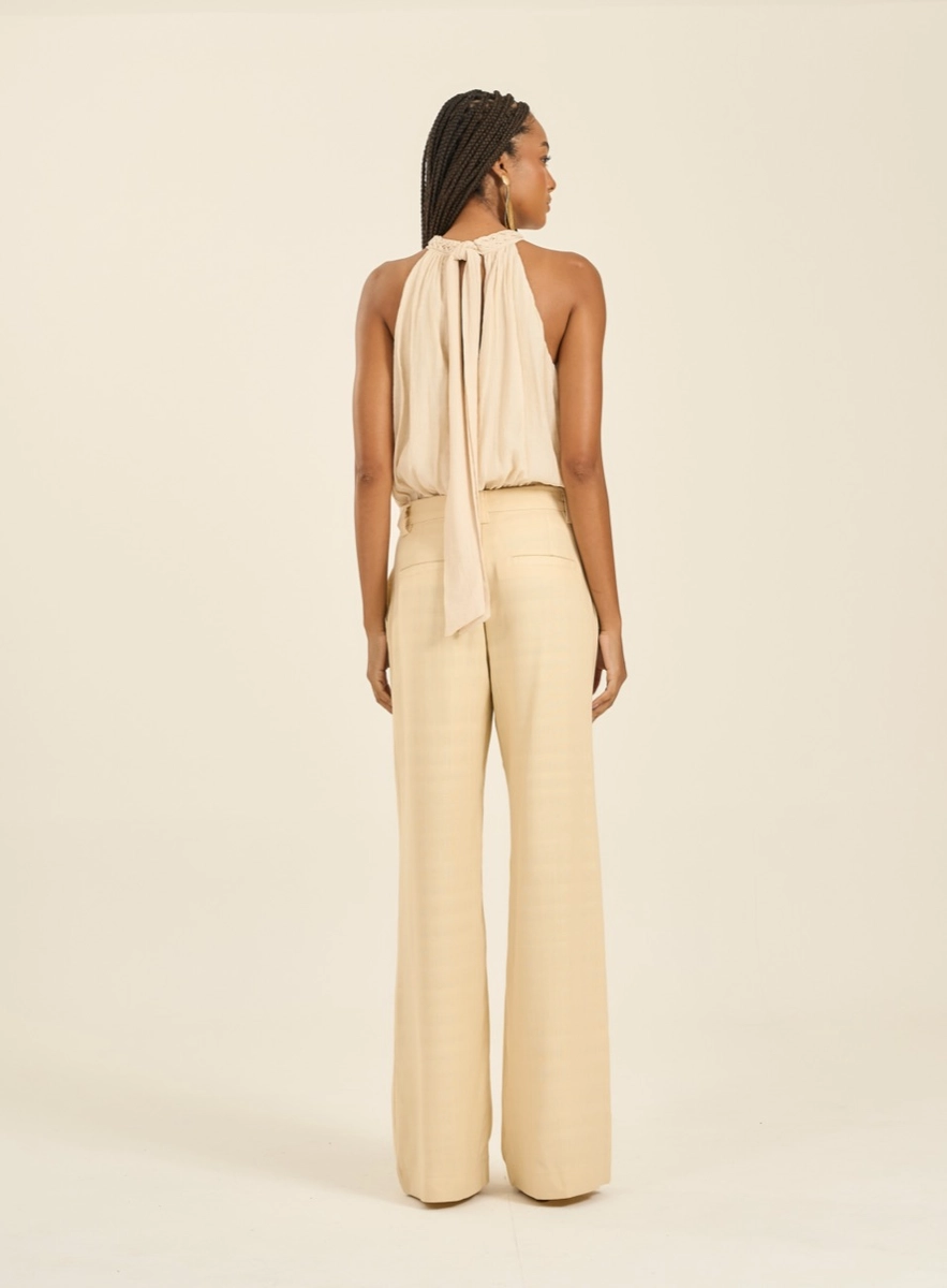 Calça Feminina Pantalona Com Detalhe Amarelo Souisy