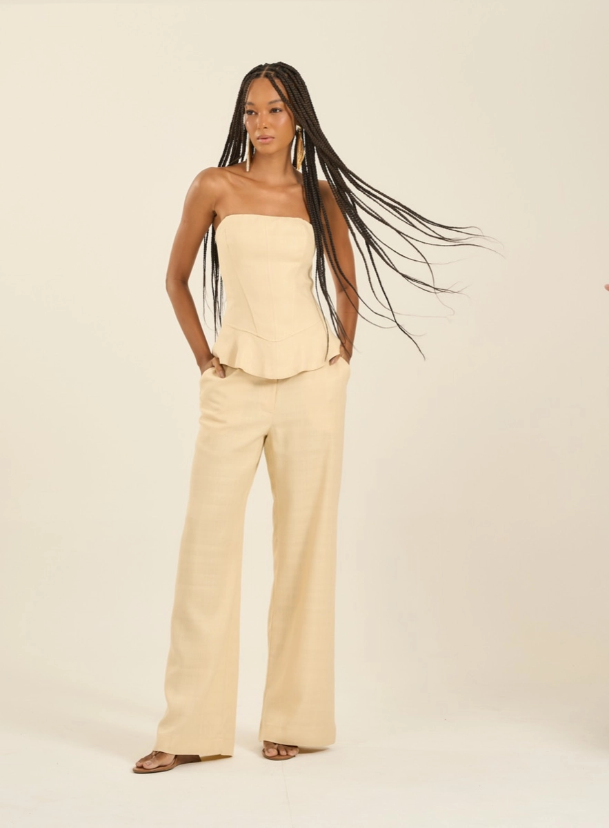 Calça Feminina Pantalona Com Detalhe Amarelo Souisy