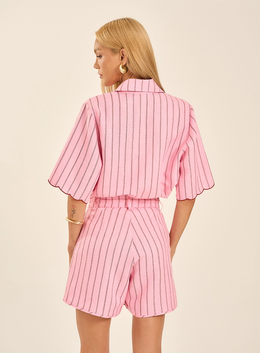 Short Alfaiataria Linho Com Barra Ondulada Estampados Souisy