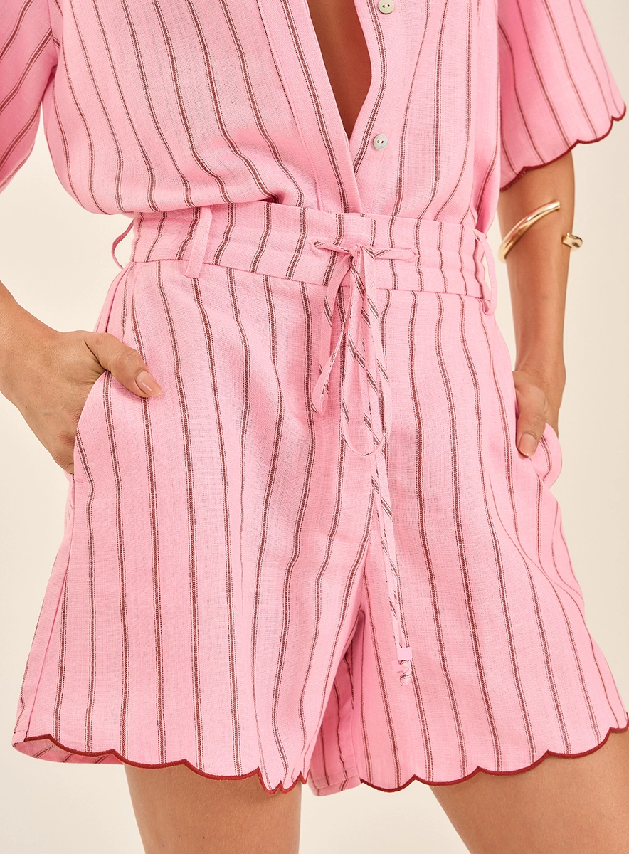 Short Alfaiataria Linho Com Barra Ondulada Estampados Souisy