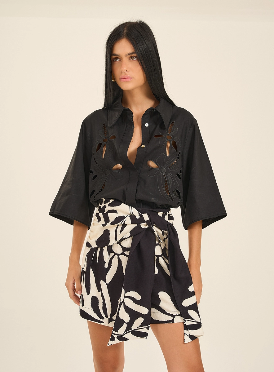 Short Estampado Com Amarração Transpassada Estampados Souisy