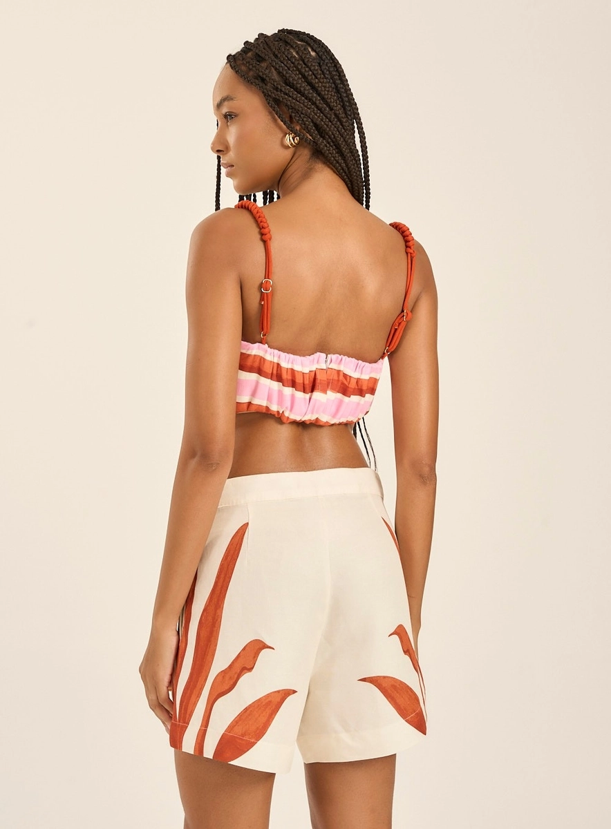 Short Linho Estampado  Com Bolsos Estampados Souisy