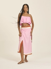 Saia Midi Estampada Com Amarração Lateral