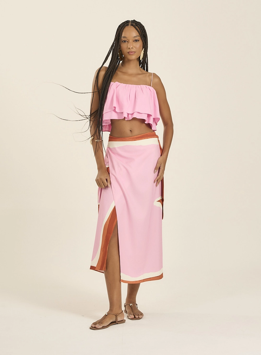 Saia Midi Estampada Com Amarração Lateral Estampados Souisy