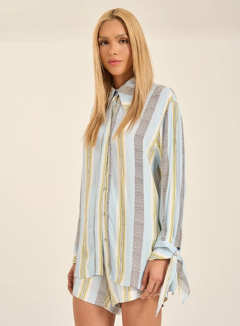 Camisa Longa Estampada E Detalhe De Amarração