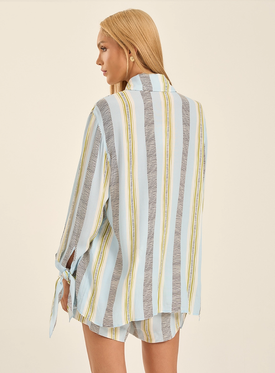 Camisa Longa Estampada E Detalhe De Amarração Estampados Souisy
