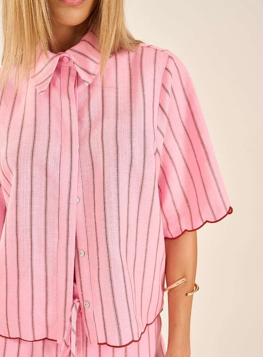 Camisa Linho Estampada Com Gola Estampados Souisy