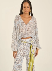 Blusa Cropped Estampada Com Decote Em V