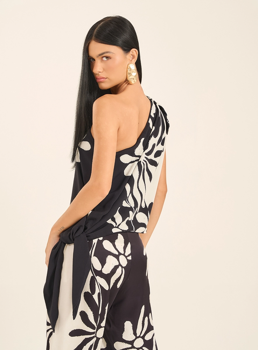 Blusa Estampada Um Ombro Só Amarração Lateral Estampados Souisy